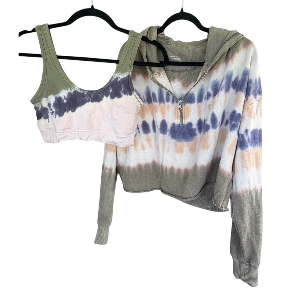 Tie Dye Sports Bra and Cropped Hoodie Set | Matching Athleisure Lounge Set